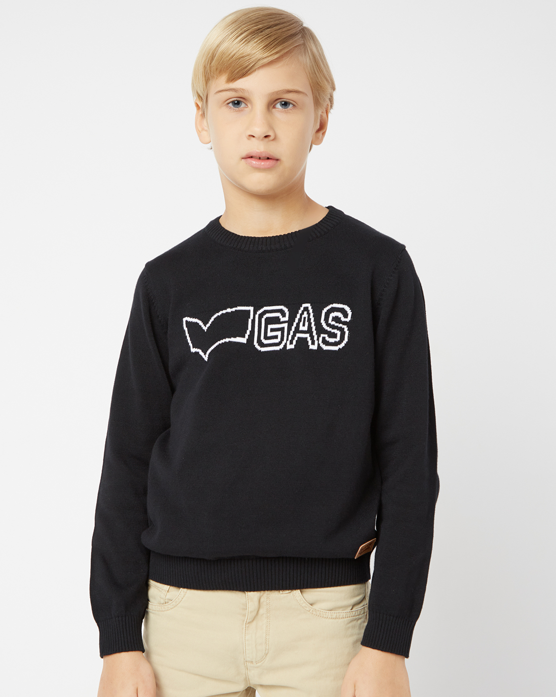 Gas Kids Boys Black Self Design Pullover